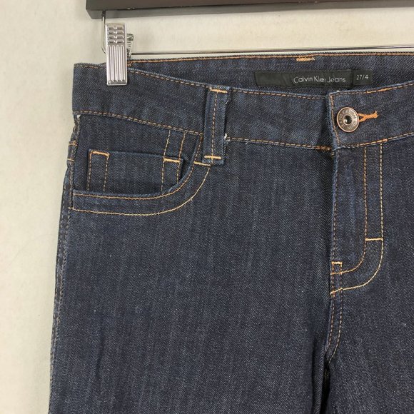 Calvin Klein Women's Size 27/4 Dark Wash Blue Denim Mini Bootcut Jeans - Picture 5 of 9